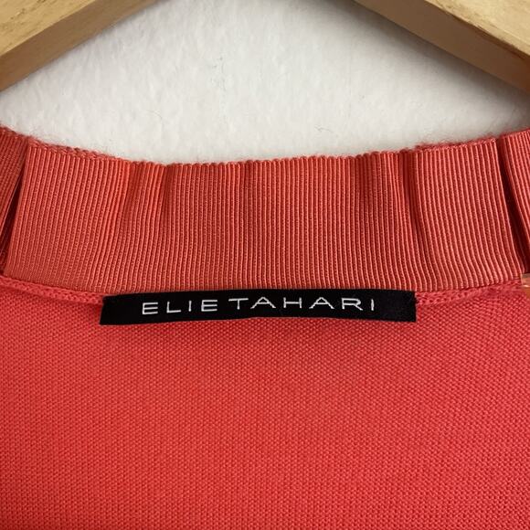 Elie Tahari Coral Red Cropped Cardigan - Size Small, Ruffle Trim Size Small - Picture 5 of 5